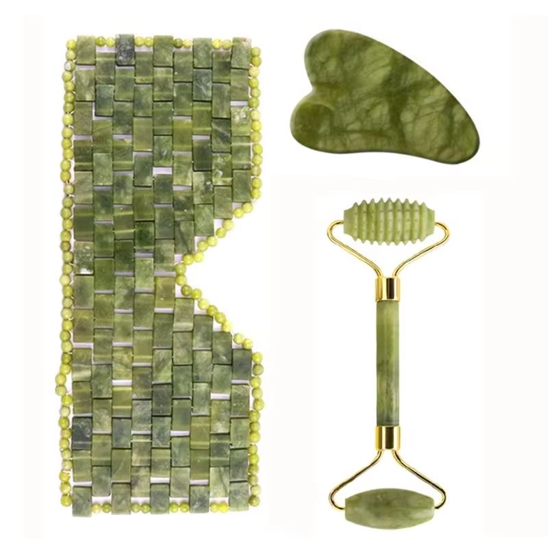 Jade Roller Gua Sha - Jade Eye Mask Facial Massager Natural