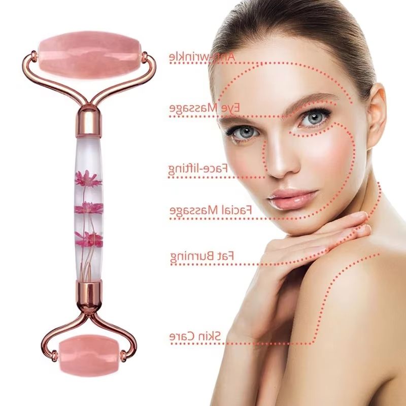 Jade Roller Gua Sha - Rose Quartz Eternal Flower Roller Facial