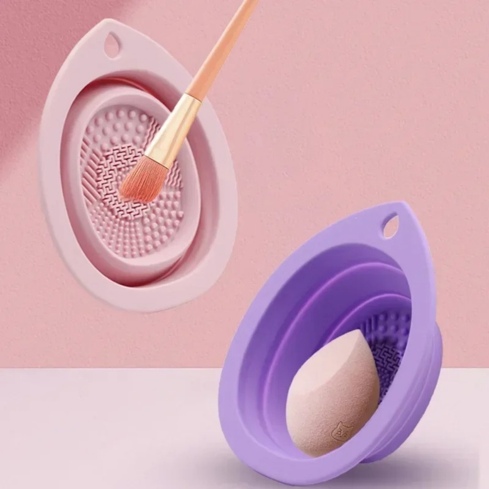 Beauty Makeup Sponge - Silicone Makeup Brush Cleaning Bowl Foldable
