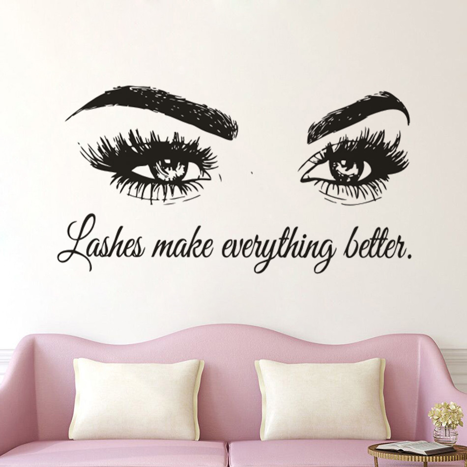 Eyelashes Vinyl Wall Decal Bea - Makeup Is Beauty Quotes 评论和价格