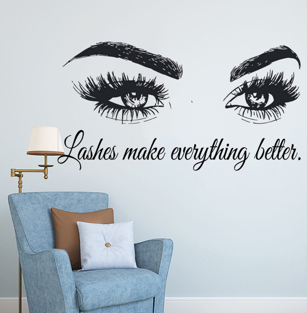 Eyelashes Vinyl Wall Decal Bea - Makeup Is Beauty Quotes 评论和价格
