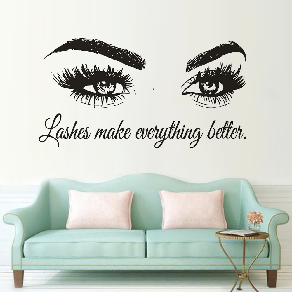 Eyelashes Vinyl Wall Decal Bea - Makeup Is Beauty Quotes 评论和价格